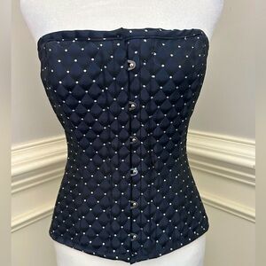 HOSS INTERNATIONAL Moulin Rouge QUILTED METALLIC Navy CORSET BUSTIER Top 24